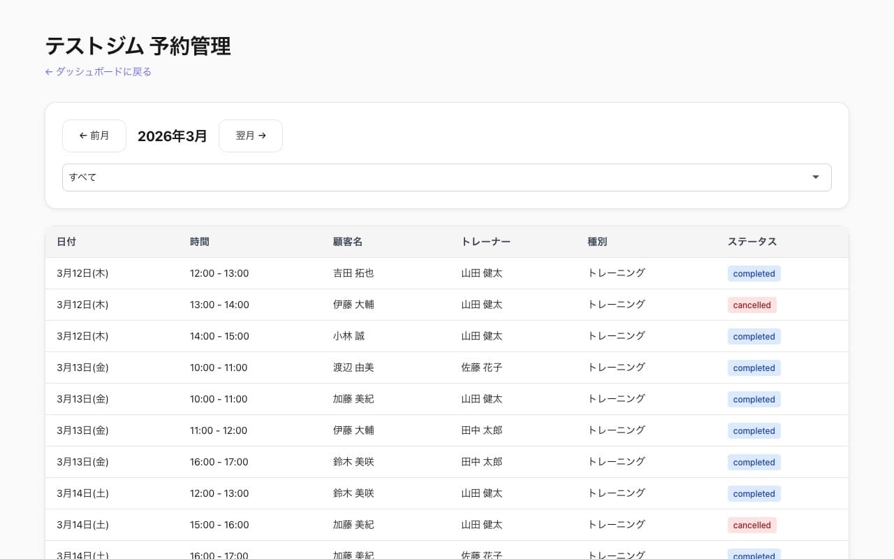 予約管理画面